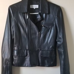 Calvin klein leather jacket lambskin in black S size